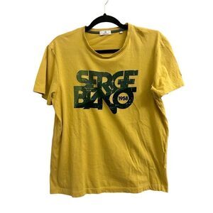 Serge Blanco men's graphic T-shirt yellow M 100% cotton made in Mauritius 🇲🇺